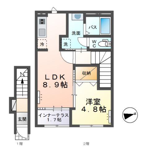水戸市東前町 アパート(1LDK/2階)の間取り写真
