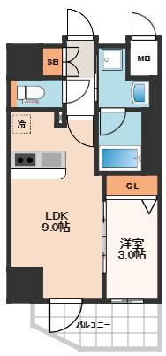 エステムコート堺筋本町(1DK/12階)の間取り写真