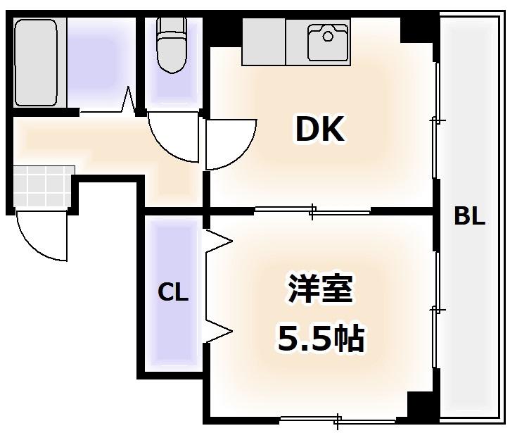 プレステル桑津(1DK/4階)の間取り写真