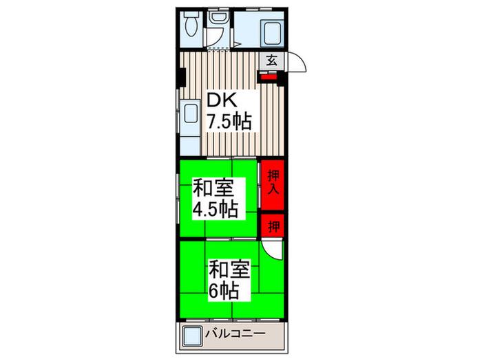 第二コーポ保木間(2DK/3階)の間取り写真
