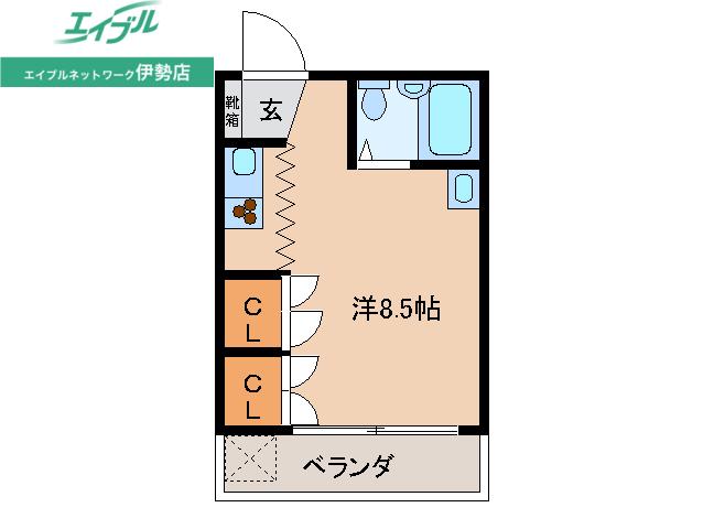 一之木ハイツII(ワンルーム/2階)の間取り写真