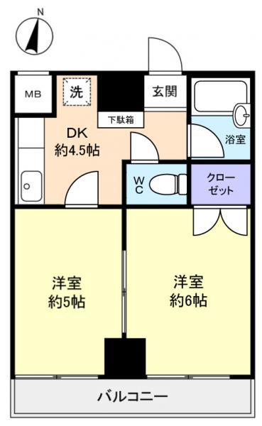 グランドメゾン(2DK/4階)の間取り写真