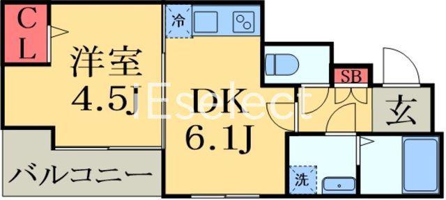 ガーデンコート稲毛(1DK/2階)の間取り写真