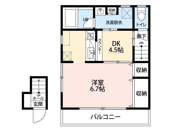 ドミール西初石B棟(1DK/2階)の間取り写真