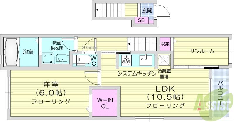 グレースヒルズGAMO C棟(1LDK/2階)の間取り写真