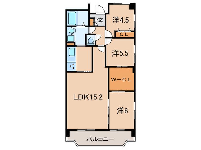 ジュヌフィーユ(3LDK/4階)の間取り写真