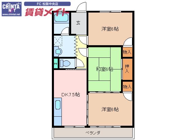 いすずコーポC(3DK/2階)の間取り写真