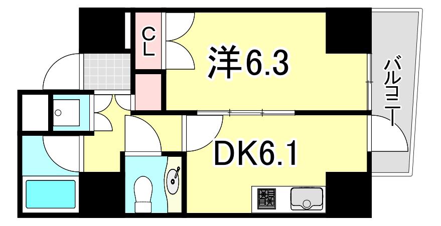 ラセーヌ西宮(1DK/9階)の間取り写真