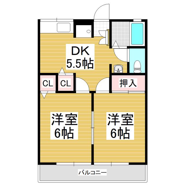 フリッシュドルフA(2DK/2階)の間取り写真