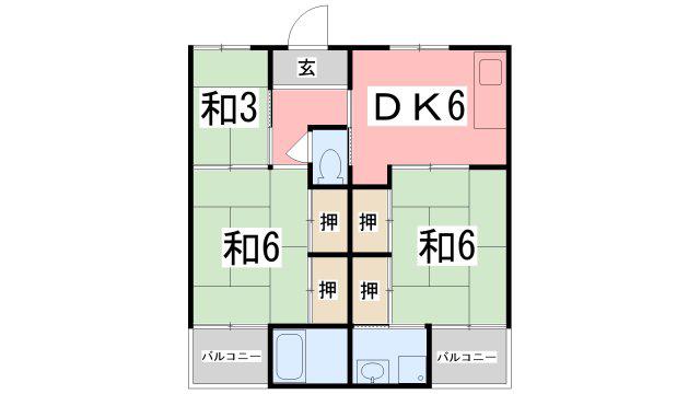 ビレッジハウス書写4号棟(3DK/1階)の間取り写真