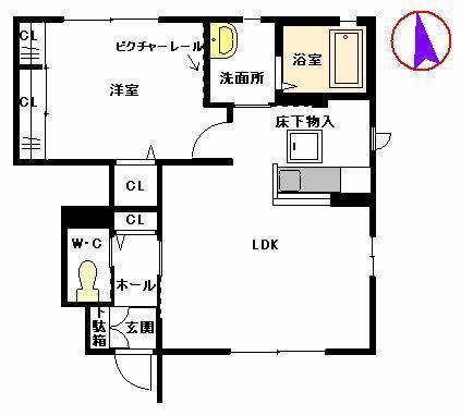 ヴィラ沖代C(1LDK/1階)の間取り写真
