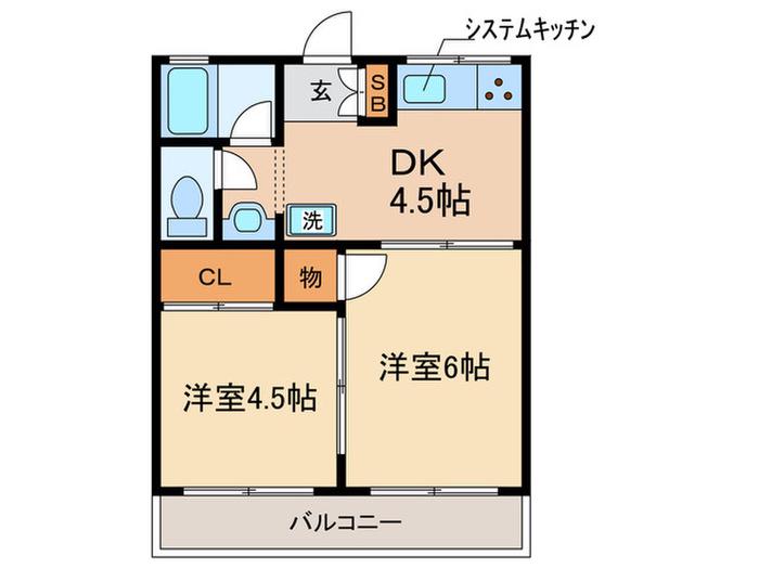 岸本ハイツ(2DK/2階)の間取り写真