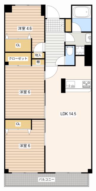 プラージュ鴨江(3LDK/4階)の間取り写真