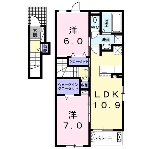 メリーハーバー(2LDK/2階)の間取り写真