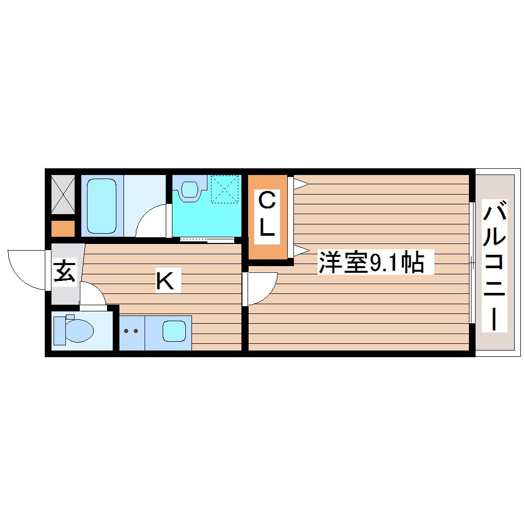 ルネス宮千代(1K/2階)の間取り写真