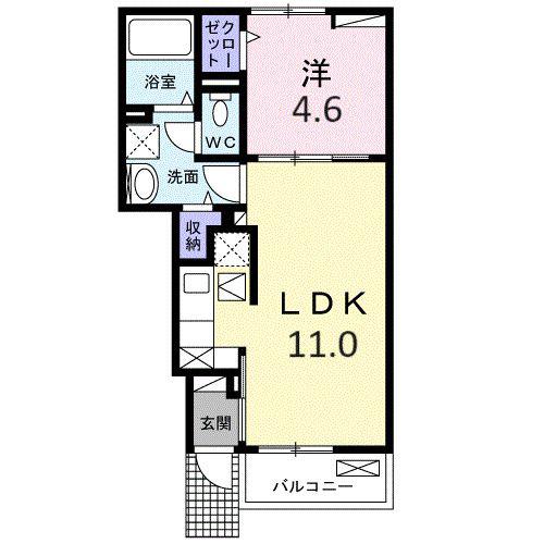 プルミエール 春 II(1LDK/1階)の間取り写真