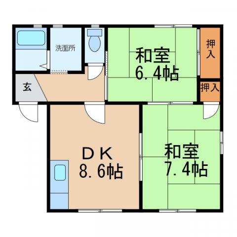 あしべハイツ(2DK/1階)の間取り写真