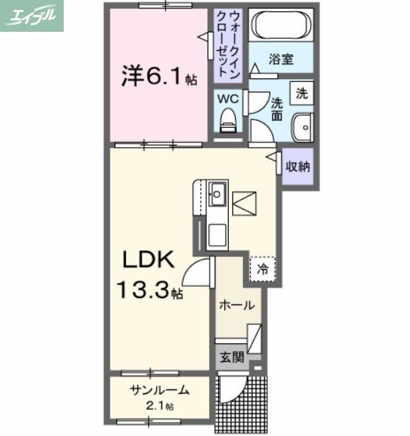 JR宇野線 備前西市駅 徒歩47分 2階建 築1年(1LDK/1階)の間取り写真