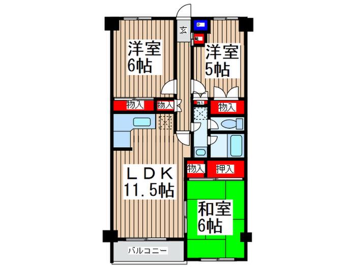 ヴィラ本町東(3LDK/2階)の間取り写真