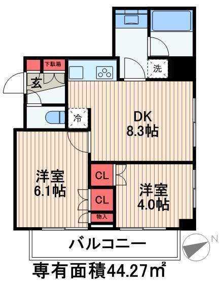 パークアクシス門前仲町(2DK/6階)の間取り写真