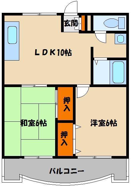 グランデージ第2武里(2DK/4階)の間取り写真