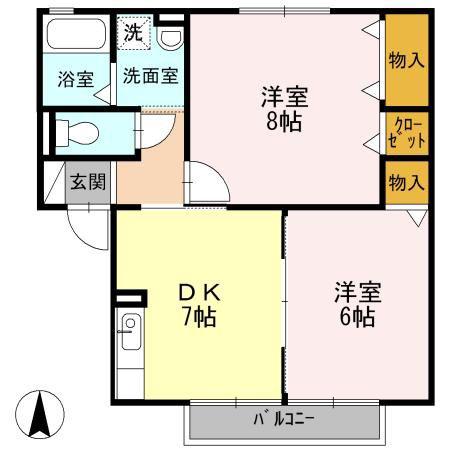 メゾンドール小烏B棟(2DK/2階)の間取り写真