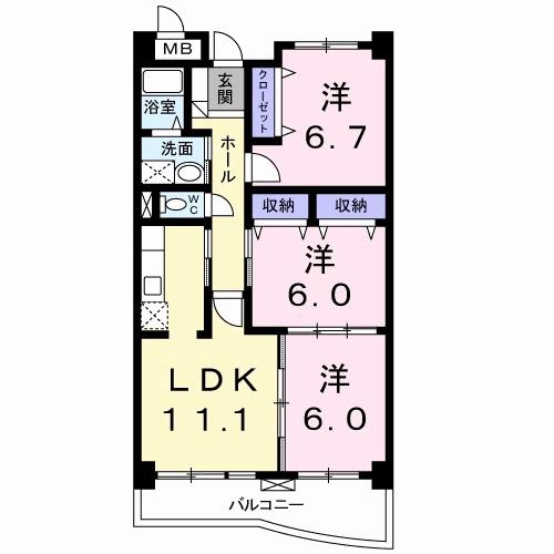 ジュンサンライト(3LDK/3階)の間取り写真