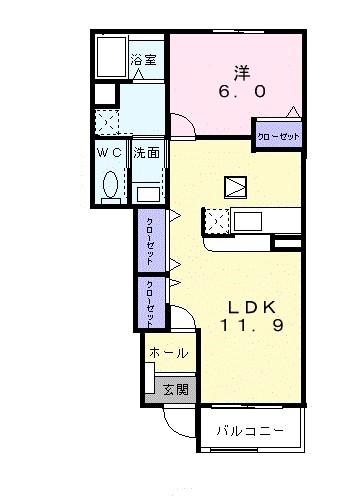 パーシモンI(1LDK/1階)の間取り写真
