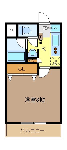 フォルテシムラB(1K/2階)の間取り写真