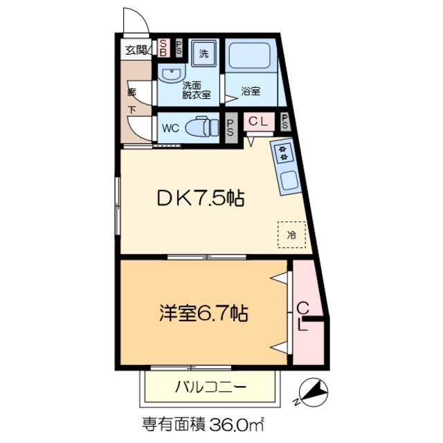 ウエルズ北小岩(1DK/1階)の間取り写真