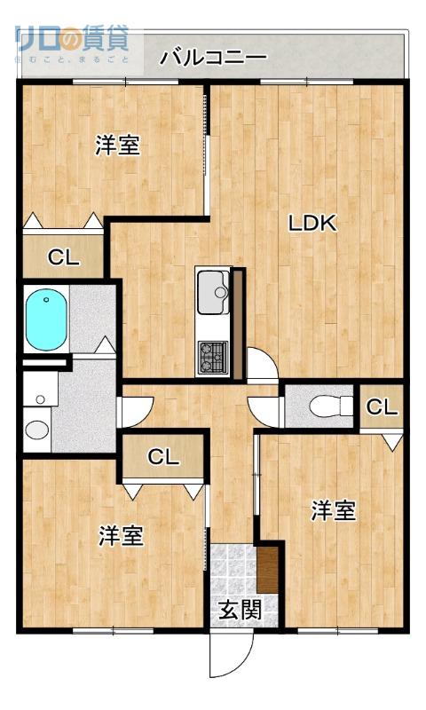 グランドール(3LDK/3階)の間取り写真