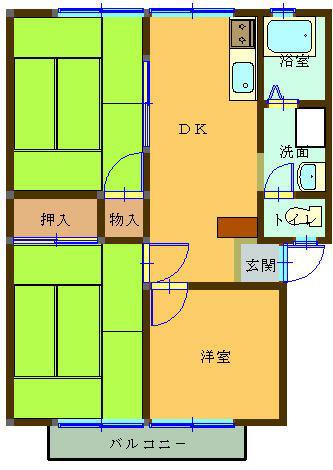 吉住ハイツ(3DK/2階)の間取り写真