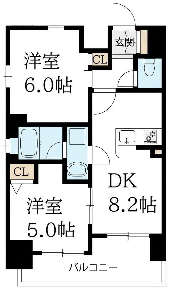 エステムプラザ梅田・中崎町IIIツインマークスサウスレジデンス(2LDK/13階)の間取り写真