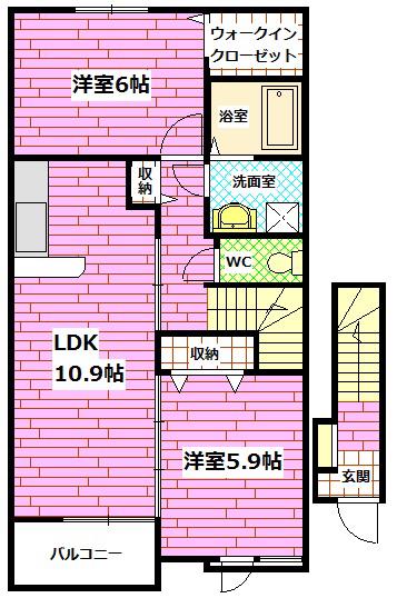 ブライト安芸(2LDK/2階)の間取り写真