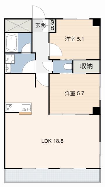 ブルーム山之手(2LDK/3階)の間取り写真
