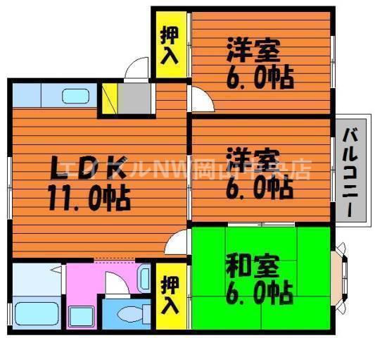 グリーンパーク西辛川B(3LDK/2階)の間取り写真