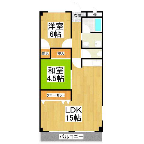ヒカリハイツ・ドイII(2LDK/3階)の間取り写真
