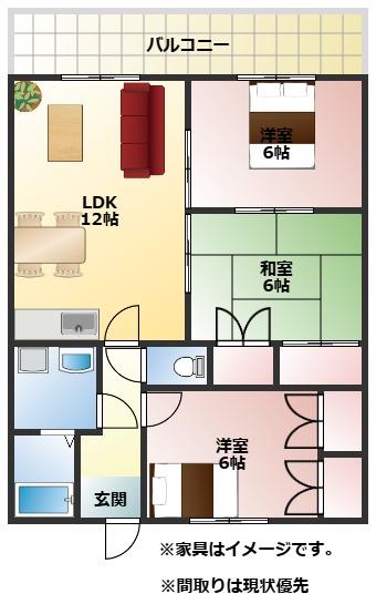 ルベール中原(3LDK/3階)の間取り写真