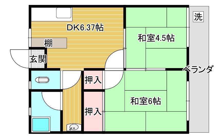 コーポうめもと(2DK/1階)の間取り写真