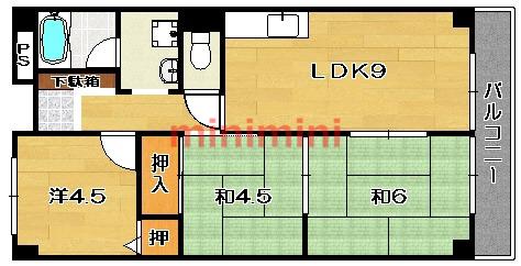 ピアハイツ幸(3LDK/4階)の間取り写真