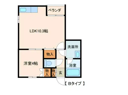 富山地鉄本線 東新庄駅 徒歩5分 2階建 築20年(1LDK/1階)の間取り写真