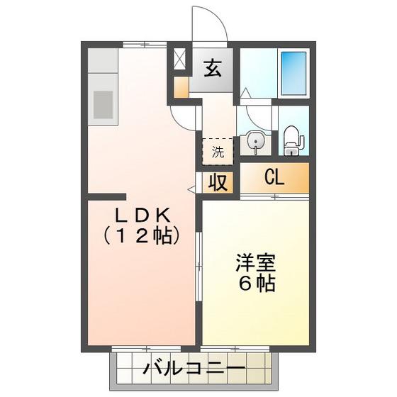 ラ・メール ミソダ(1LDK/2階)の間取り写真