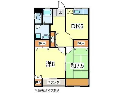 JR東北本線 矢幅駅 徒歩10分 2階建 築24年(2DK/2階)の間取り写真