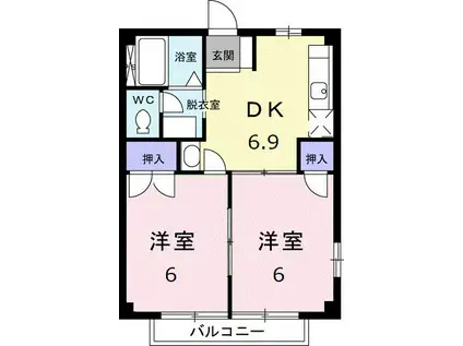 ソルトハイツ(2DK/1階)の間取り写真