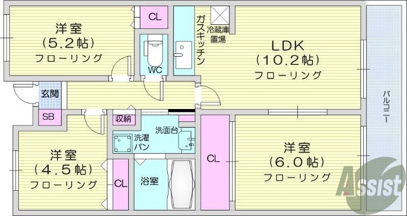 グランドール泉中央Ⅱ(3LDK/1階)の間取り写真