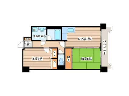 ライオンズマンション一番町(2DK/9階)の間取り写真