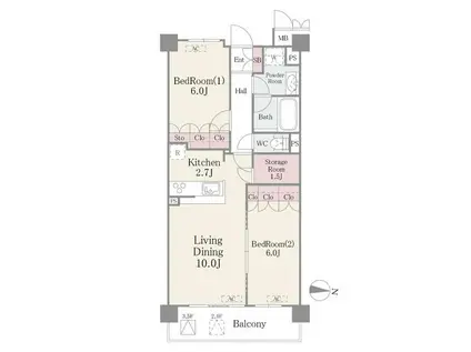 フェールメゾン西大島(2SLDK/5階)の間取り写真