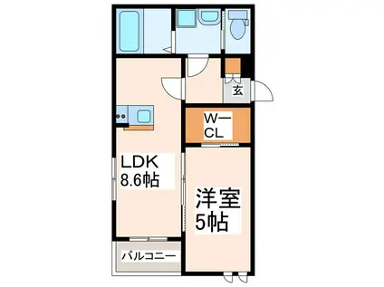 BRAVEBASE黒髪(1LDK/2階)の間取り写真