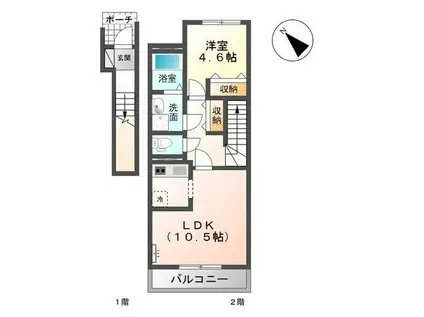 クレオール(1LDK/2階)の間取り写真