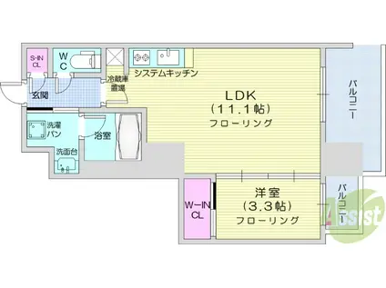 ドゥーエ仙台イースト3(1LDK/12階)の間取り写真